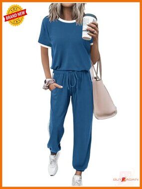Women's 2 Piece Lounge Set Short Sleeve Top Jogger Pants Tracksuit